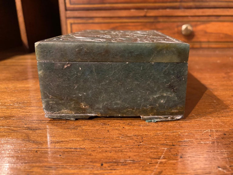 Chinese Carved Spinach Jade Box, Cat Chasing Butterfly at 1stDibs