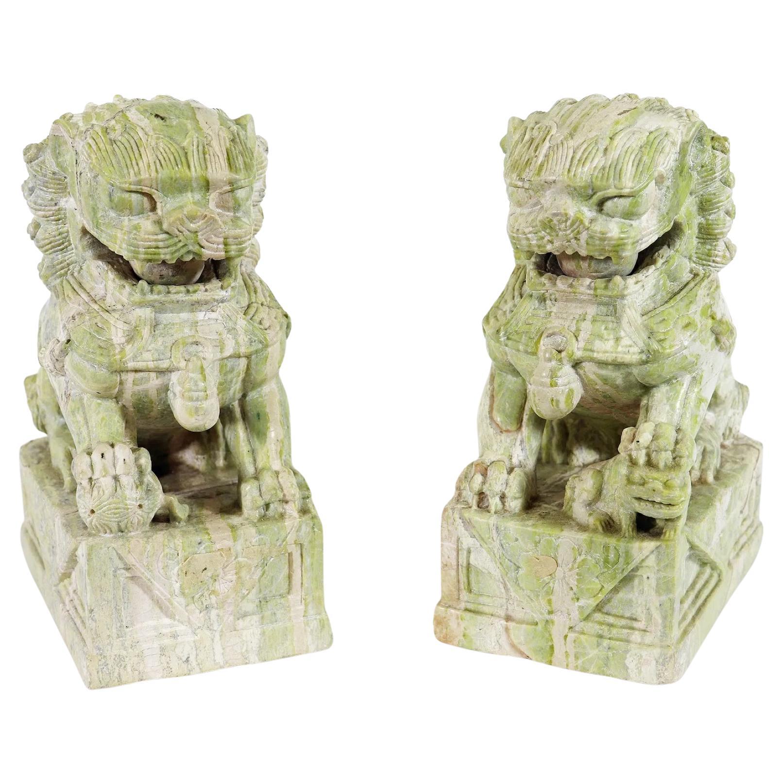 Chinese Carved Stone Foo Dogs, a Pair