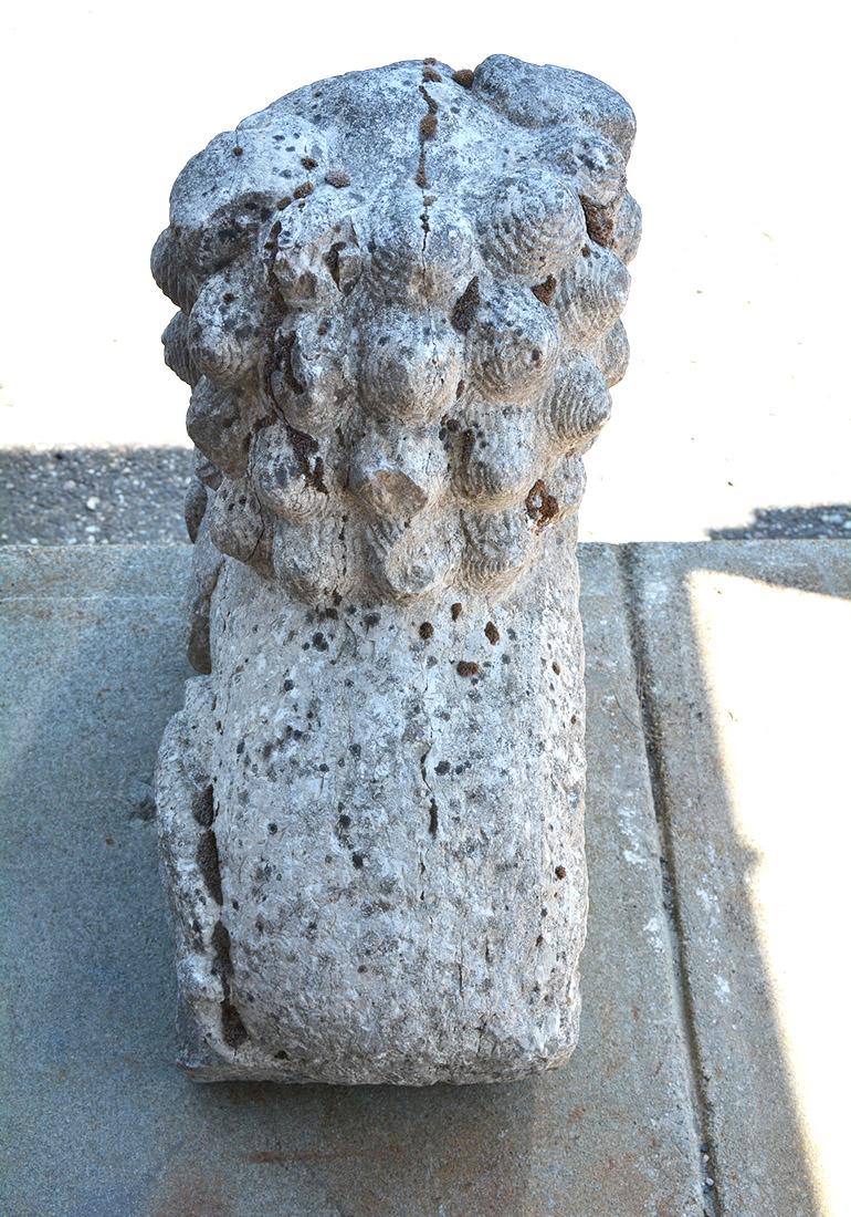 Archaistic Chinese Carved Stone Garden Guardian Lion For Sale