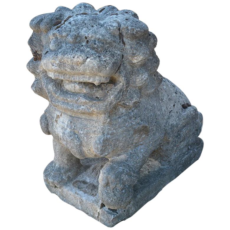 Le lion gardien de jardin chinois en pierre sculptée