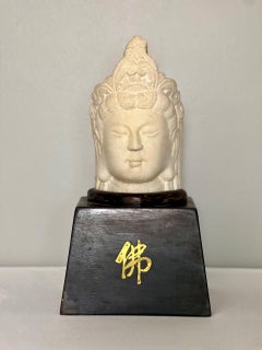 Chinese Carved Stone Head of Guanyin on a Custom Wood Stand