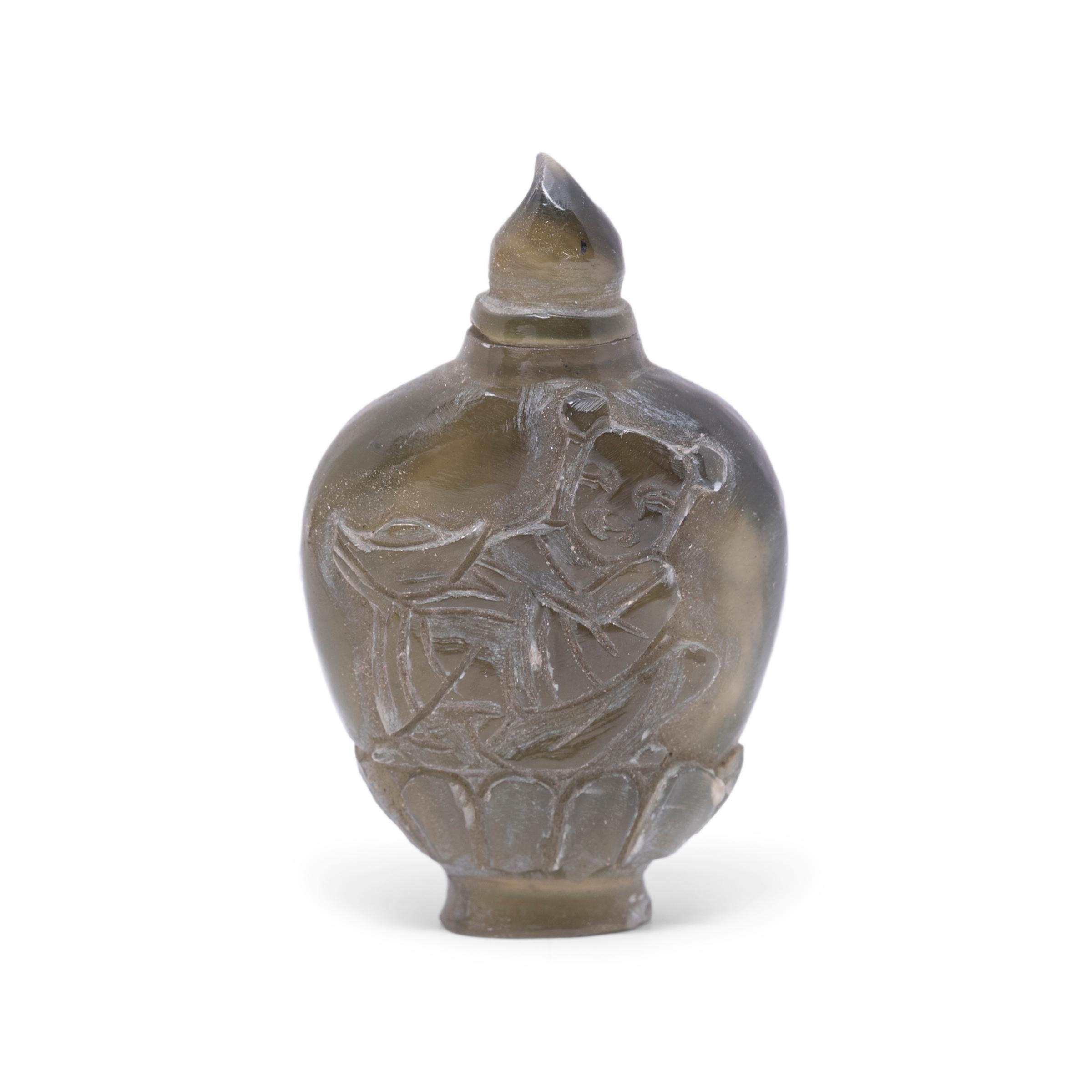 Chinesische geschnitzte Stein Schnupftabakflasche (Qing-Dynastie) im Angebot