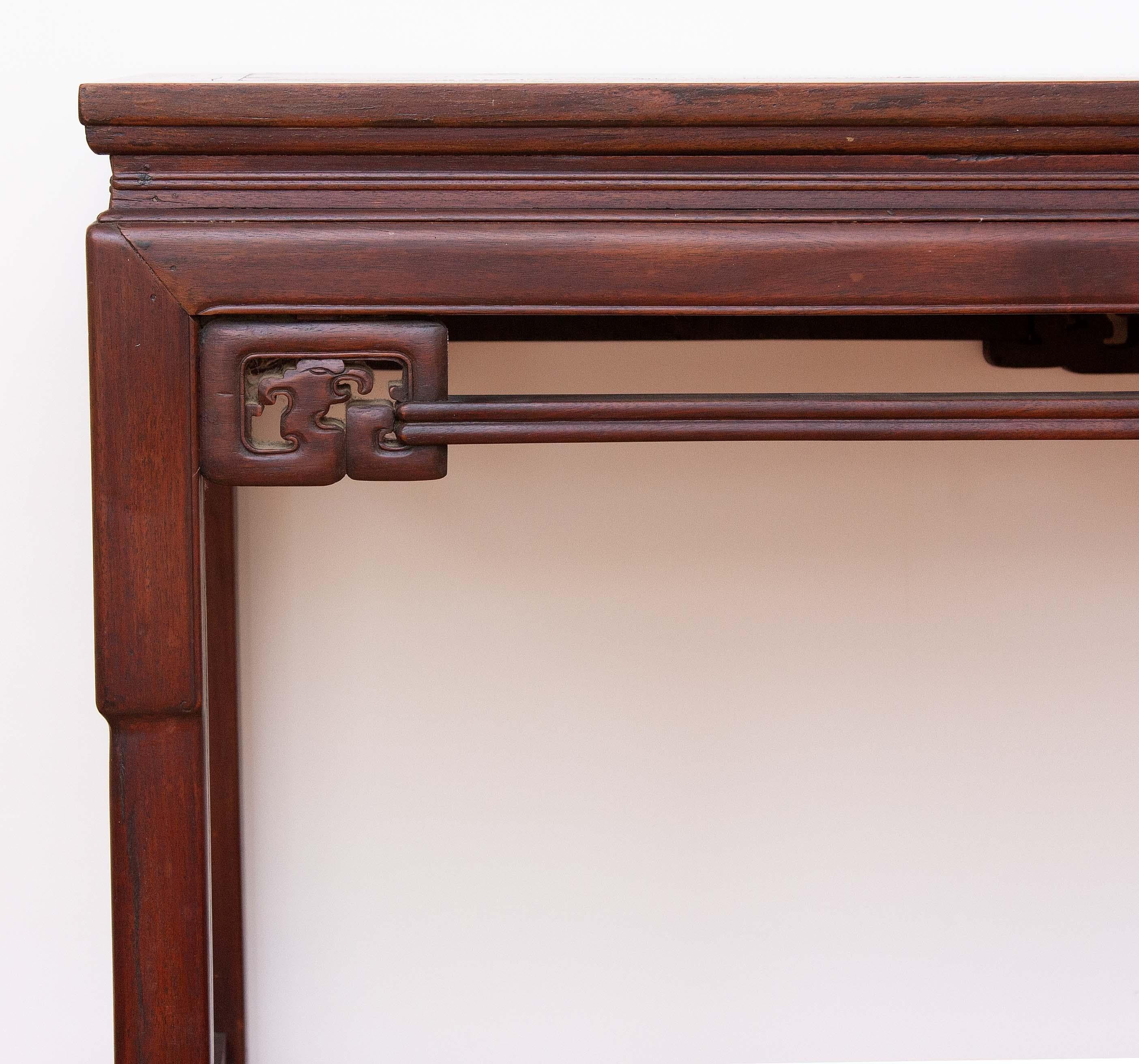 Chinese Carved Teak Wood Console or Sofa Table Circa 1900 For Sale 1