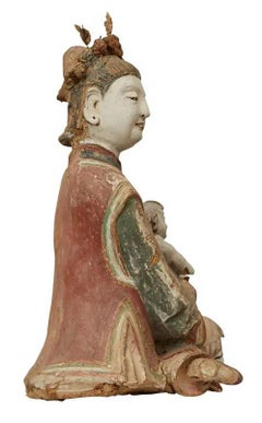 Chinese Carved Temple Guanyin Holding Child
