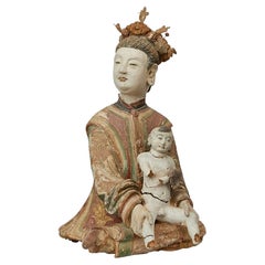 Chinese Carved Temple Guanyin Holding Child