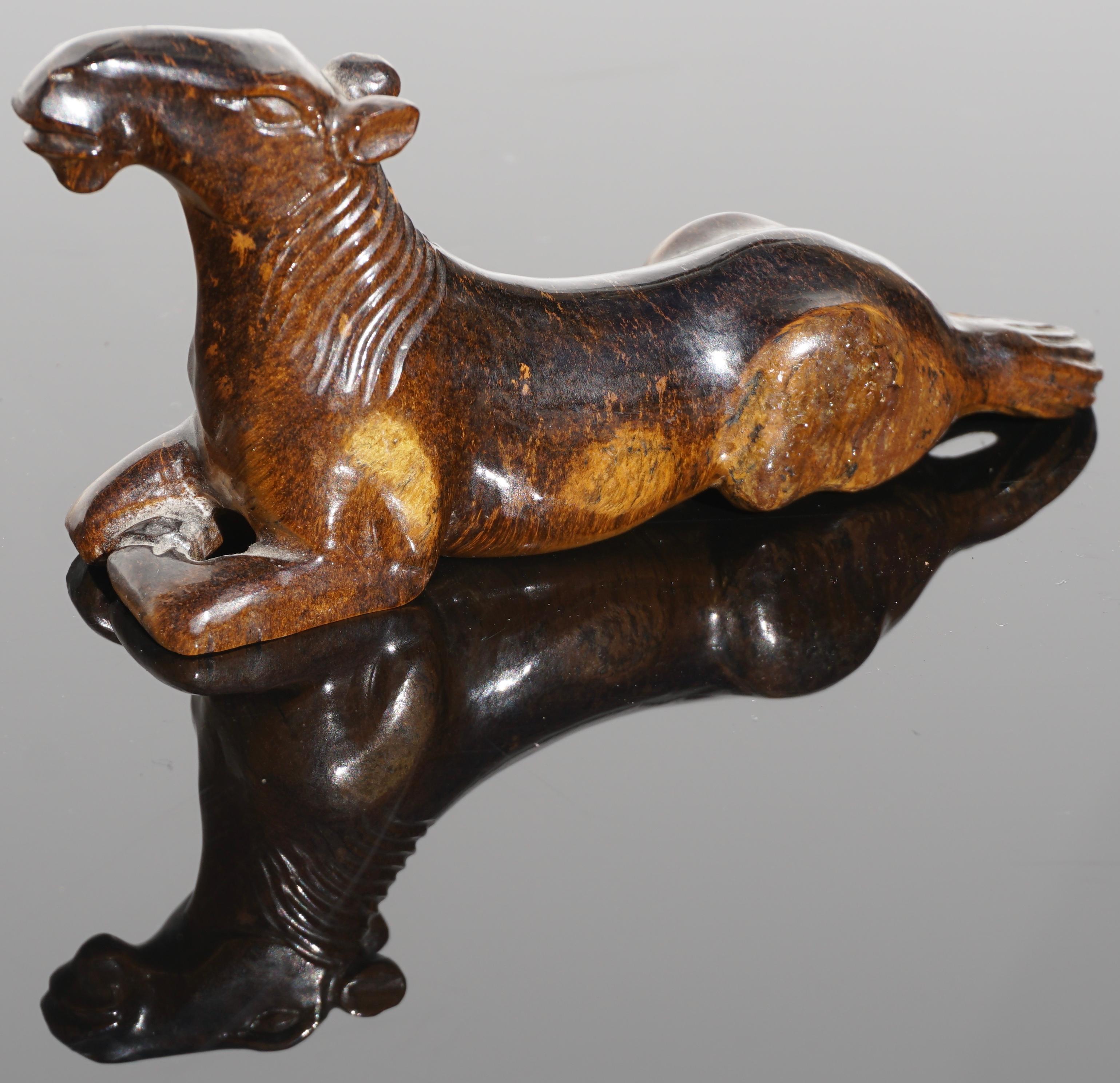 Stone Chinese Carved Tigers Eye Han Tang Dynasty Style Horse