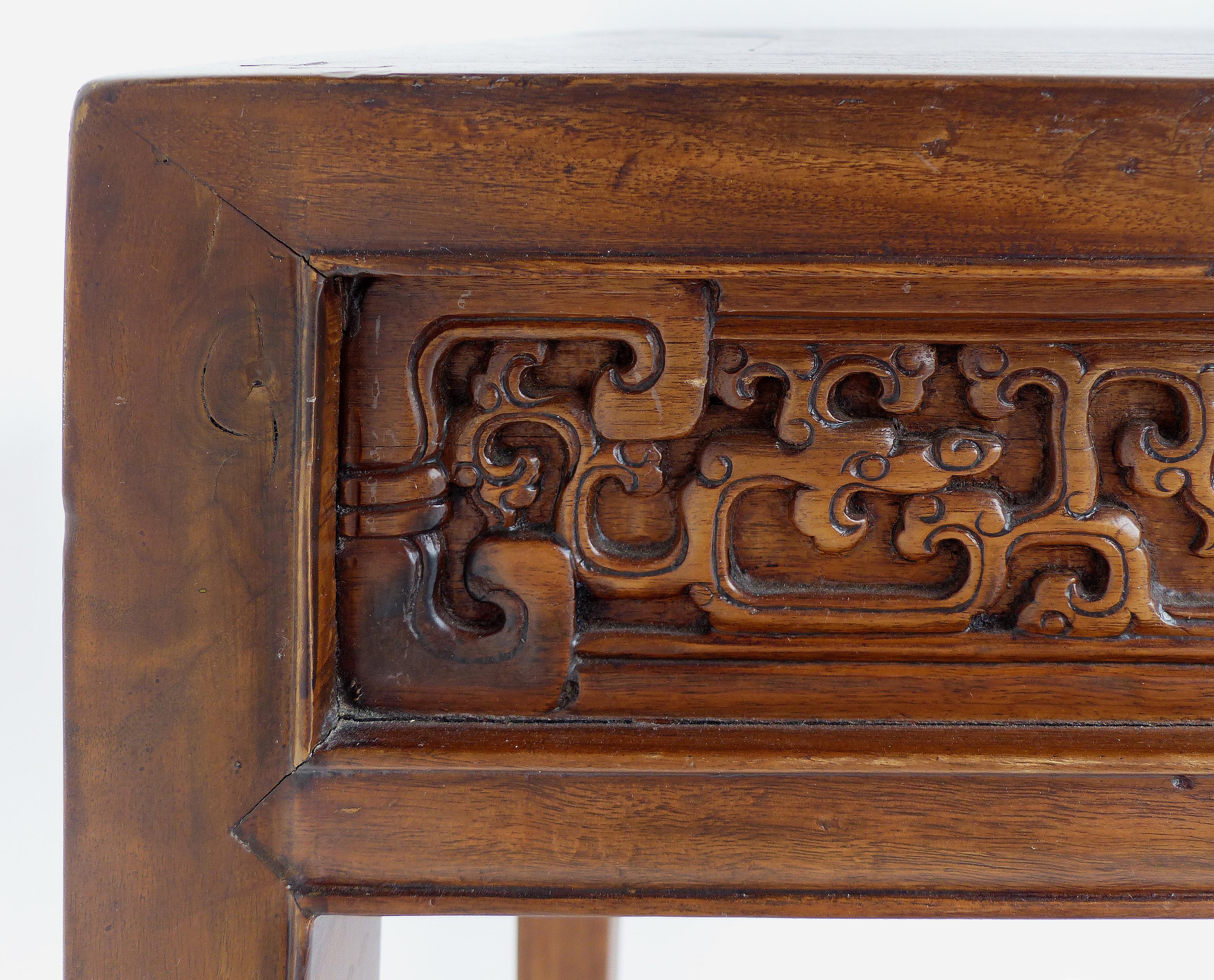 20th Century Chinese Carved Two-Drawer Console Table with Carved Apron