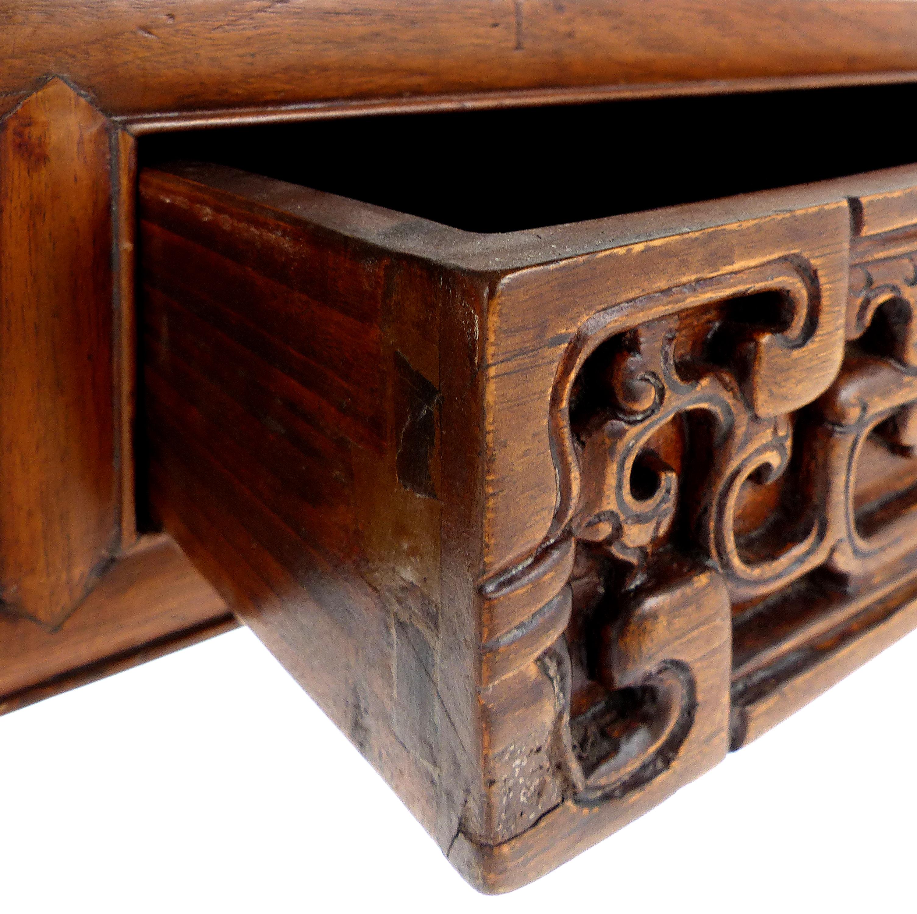 Chinese Carved Two-Drawer Console Table with Carved Apron 2