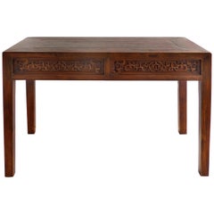 Chinese Carved Two-Drawer Console Table with Carved Apron