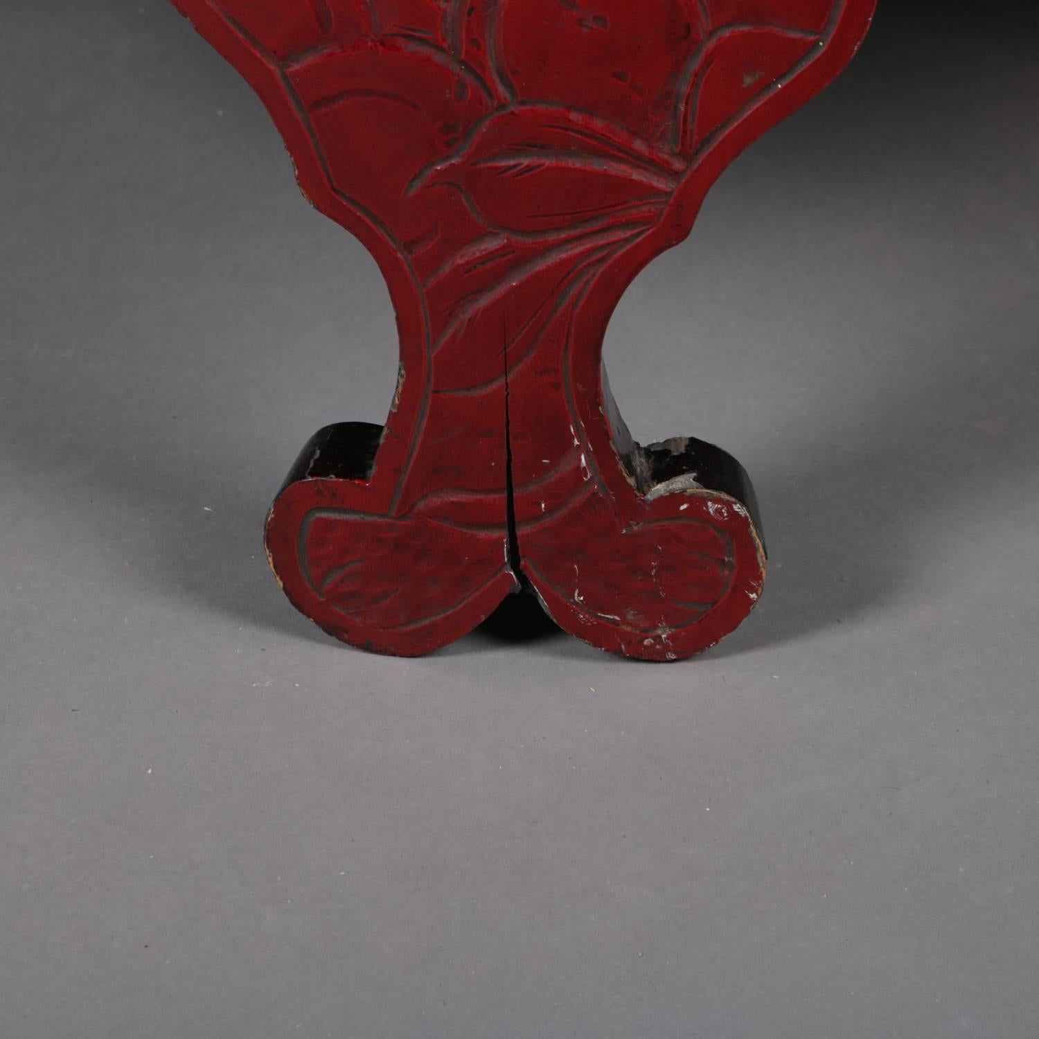 Chinoiserie Chinese Carved Vermilion Lacquered Coffee Low Table, Floral Medallion circa 1920