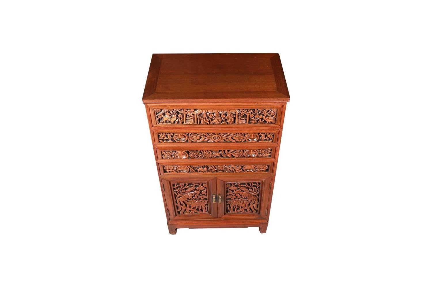 Chinese Carved Vintage Silver Jewelry Cabinet Collector Chest For Sale 6