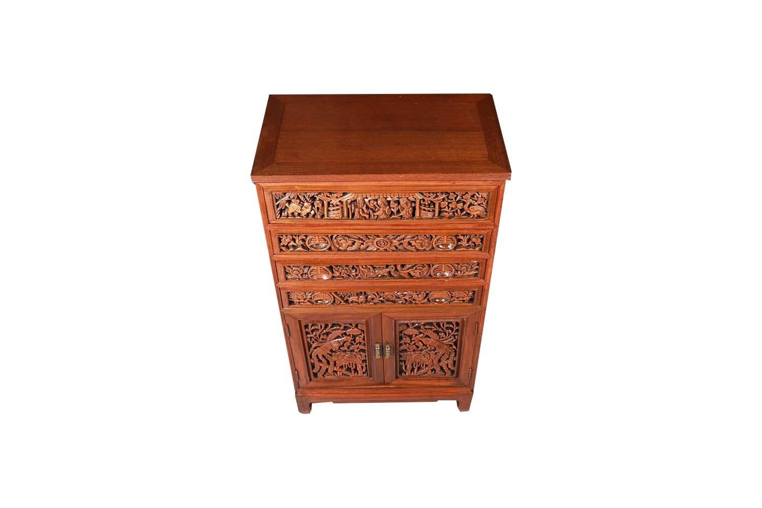 Chinese Carved Vintage Silver Jewelry Cabinet Collector Chest 6