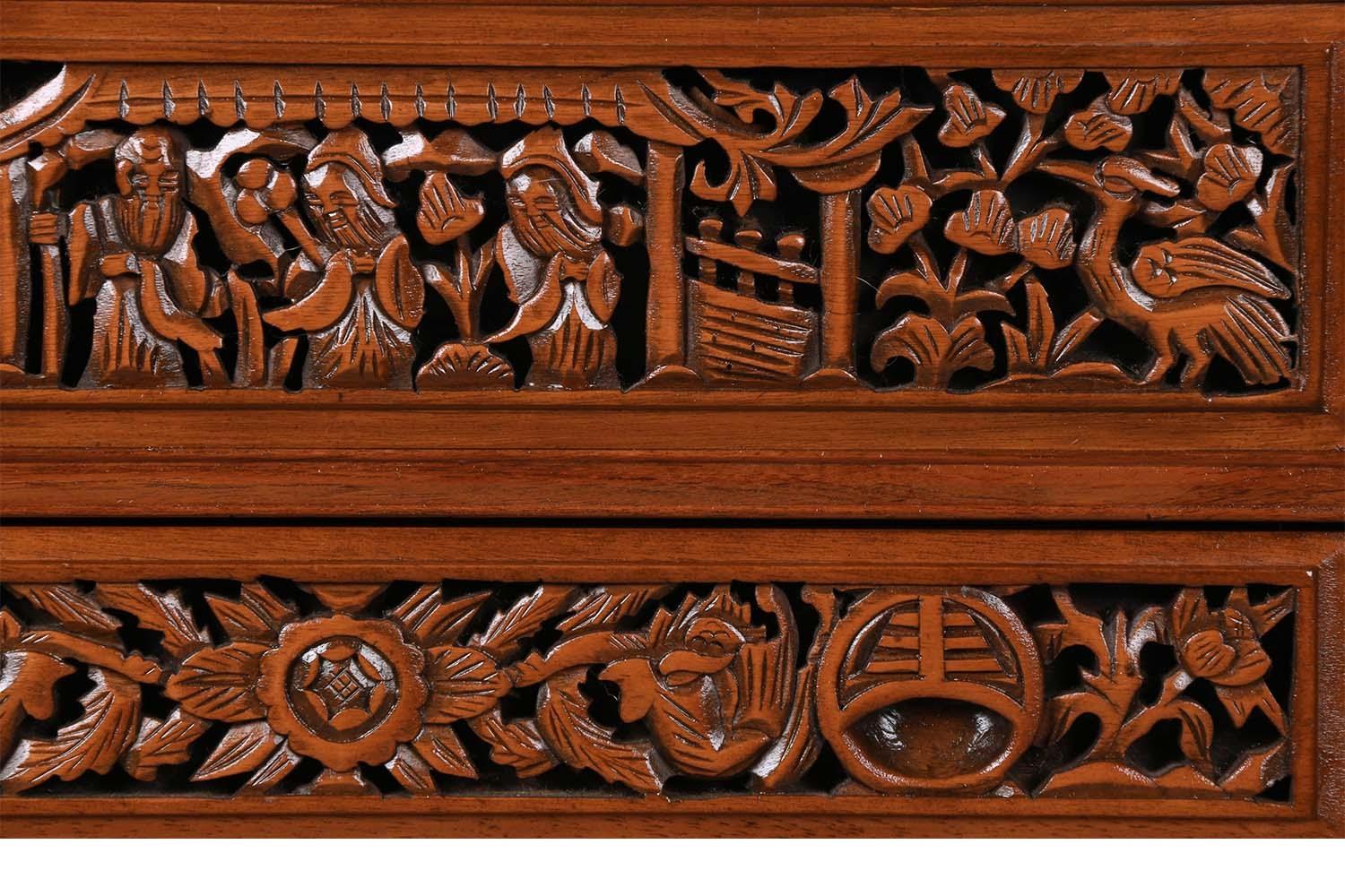 Southeast Asian Chinese Carved Vintage Silver Jewelry Cabinet Collector Chest For Sale