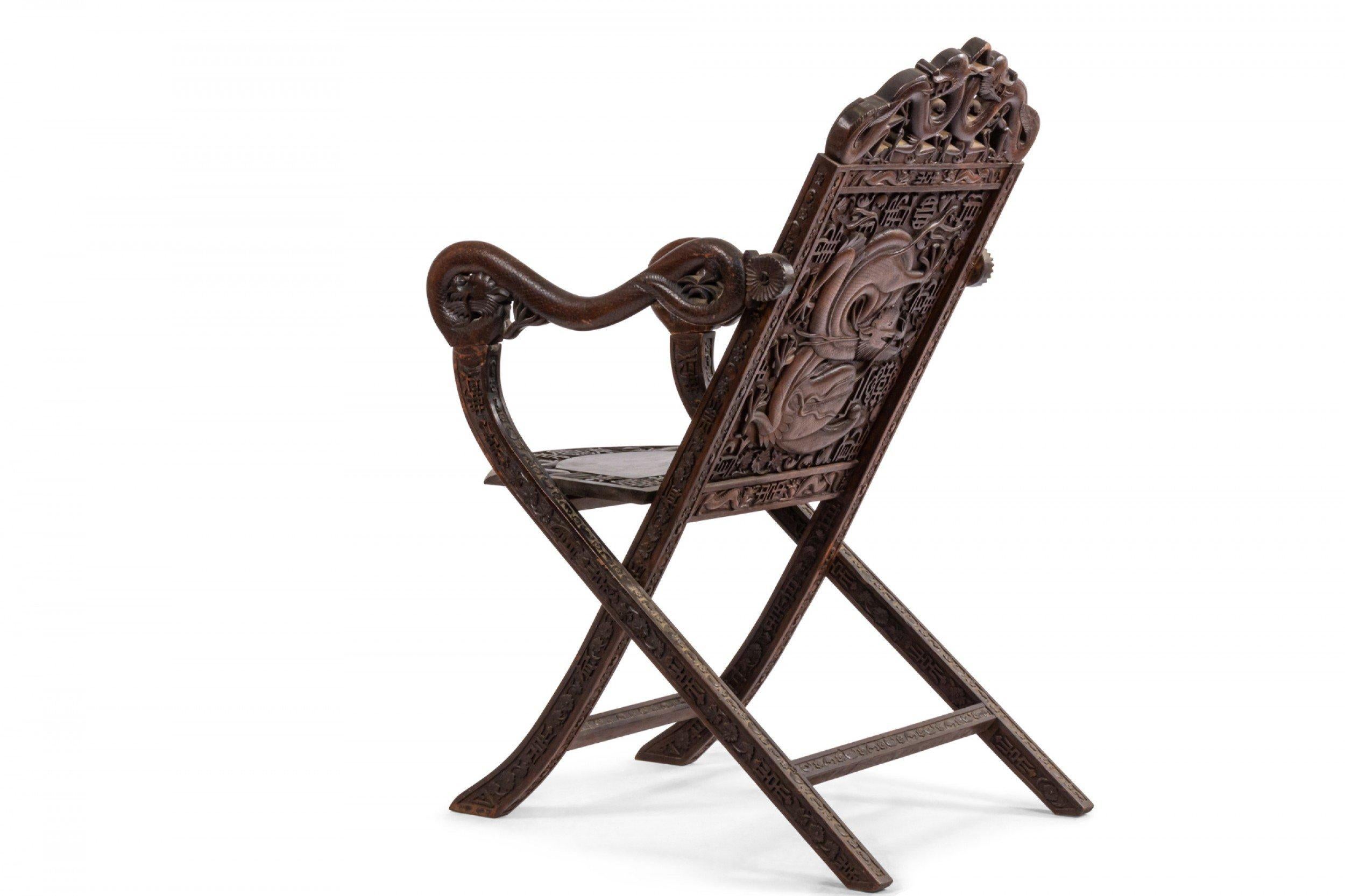 Chinese Carved Walnut Arm Chair For Sale 4