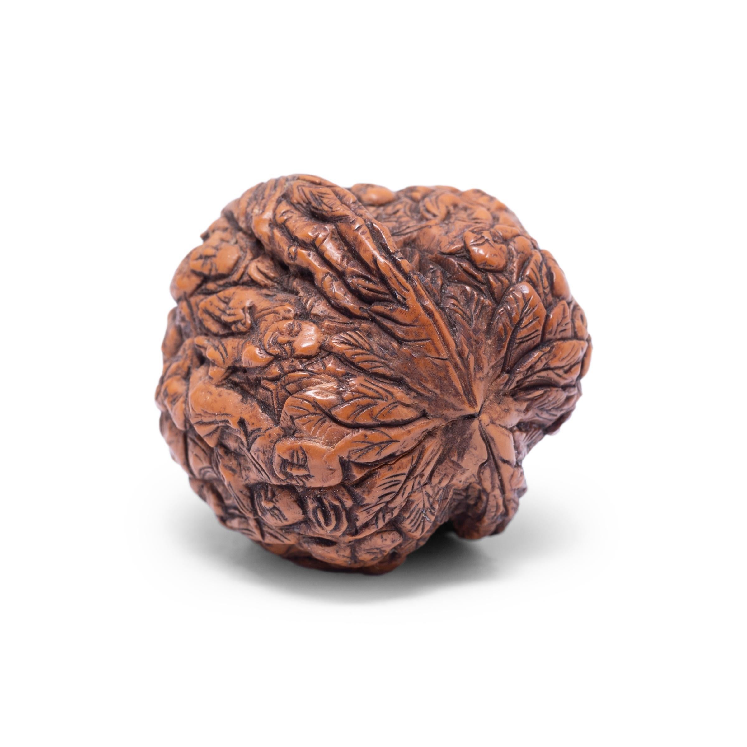 Hand-Carved Chinese Carved Walnut Shell with Eighteen Luohan