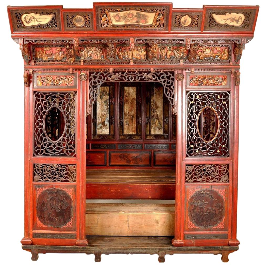 Chinese Carved Wedding Bed, Qing Dynasty, circa 1880