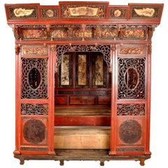 Antique Chinese Carved Wedding Bed, Qing Dynasty, circa 1880