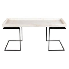 Mesa de té china tallada en mármol blanco con jardín de musgo