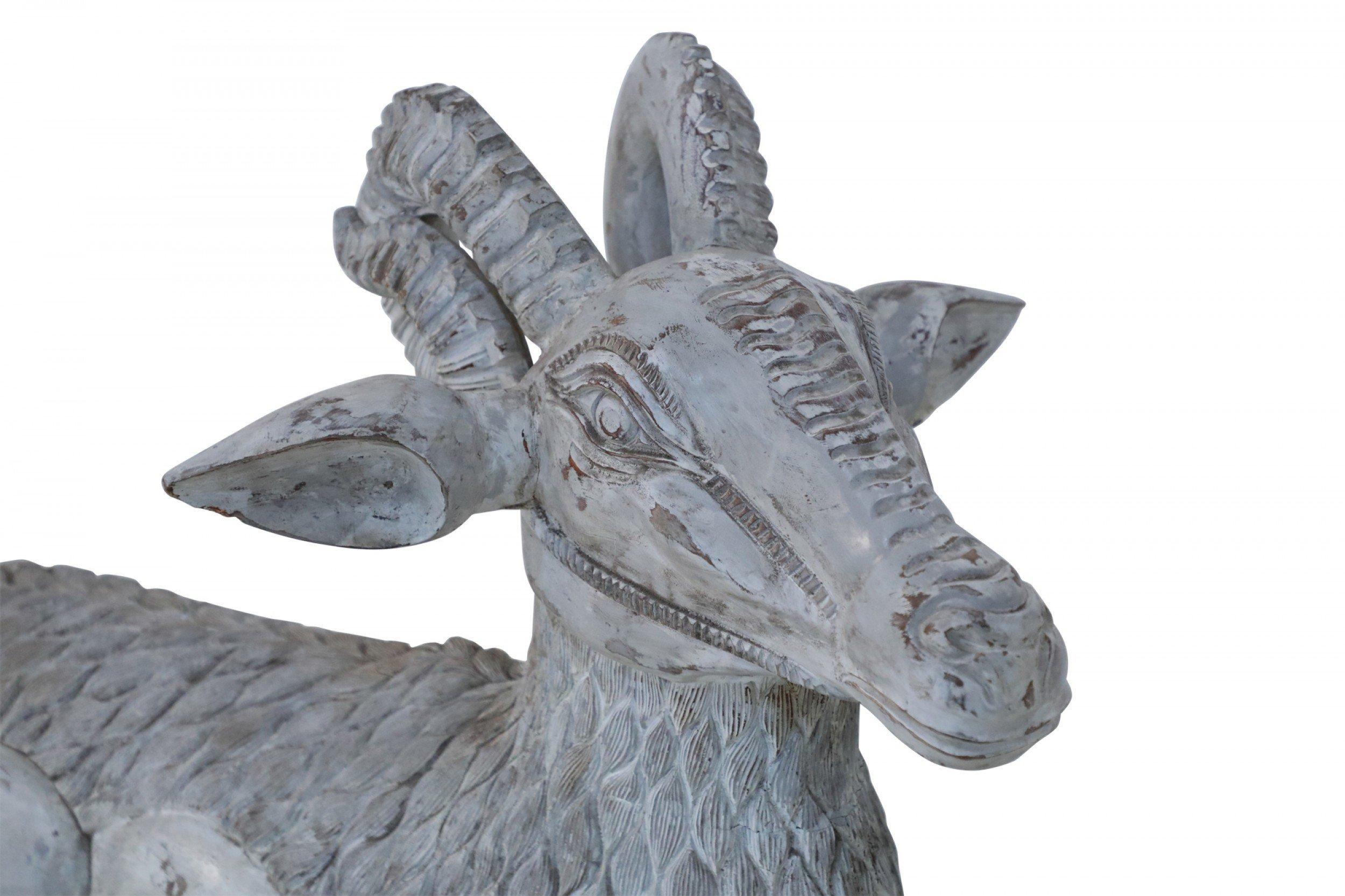 Chinese Carved Whitewashed Wooden Ram Statue For Sale 4