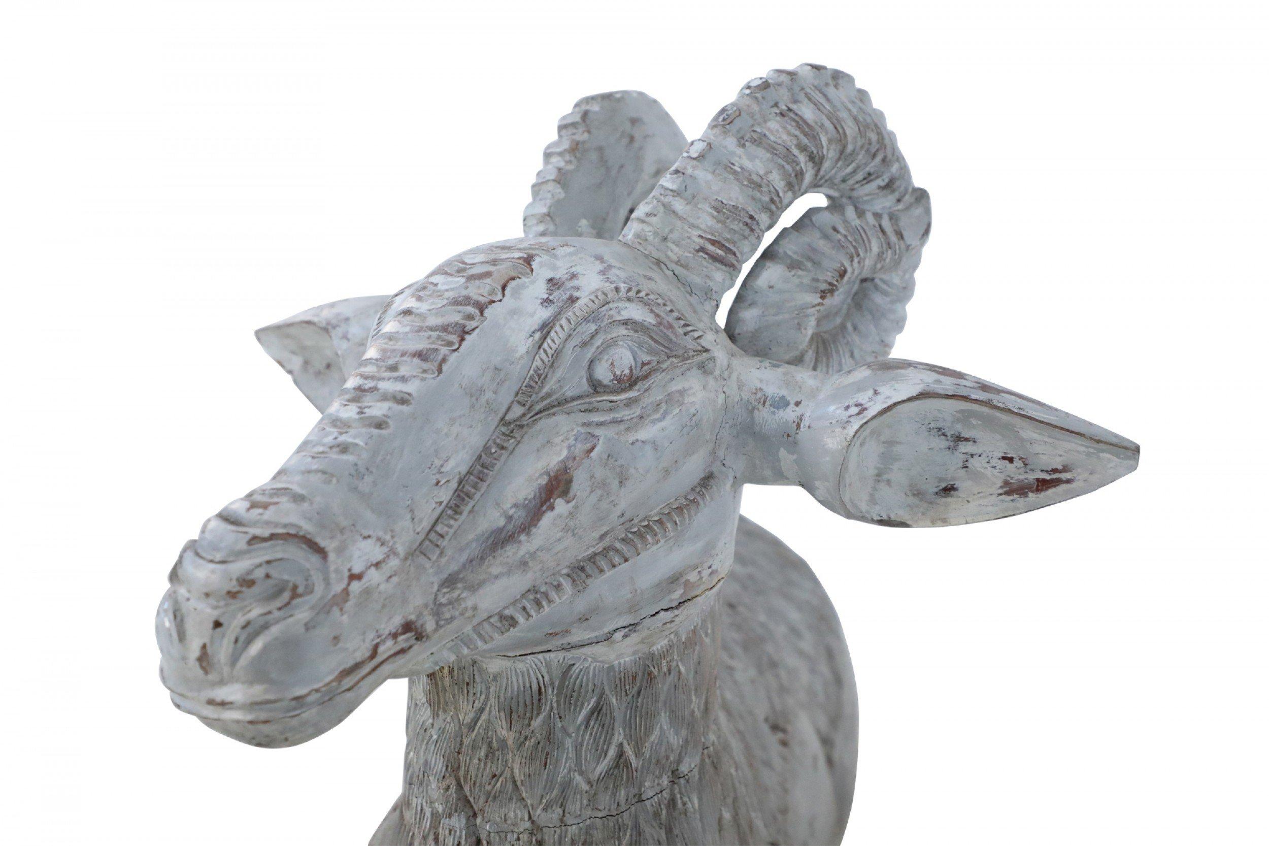 Chinese Carved Whitewashed Wooden Ram Statue For Sale 8