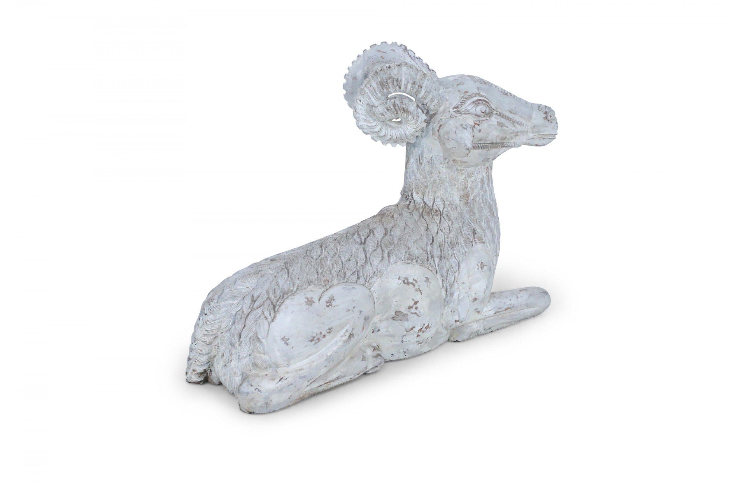 Chinese Carved Whitewashed Wooden Ram Statue For Sale 1