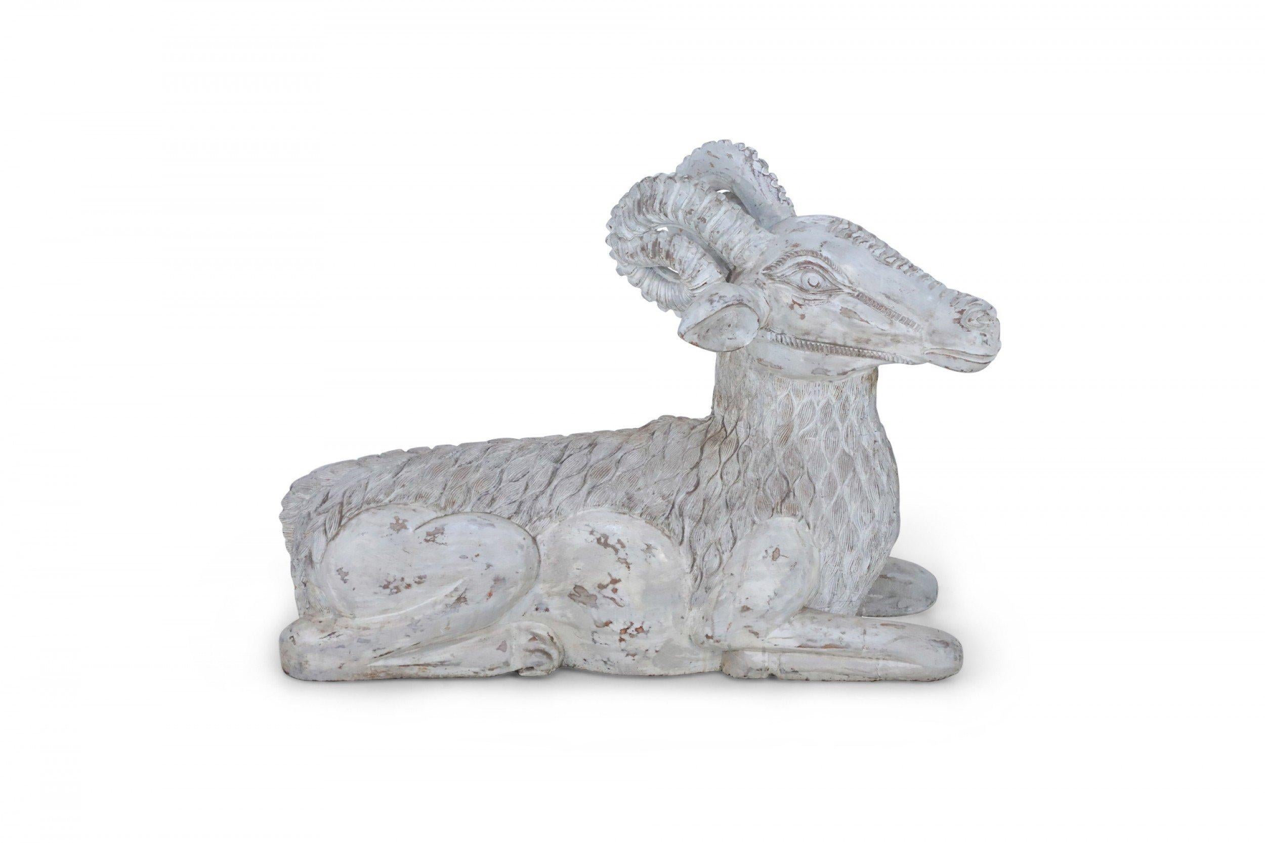 Chinese Carved Whitewashed Wooden Ram Statue For Sale 2