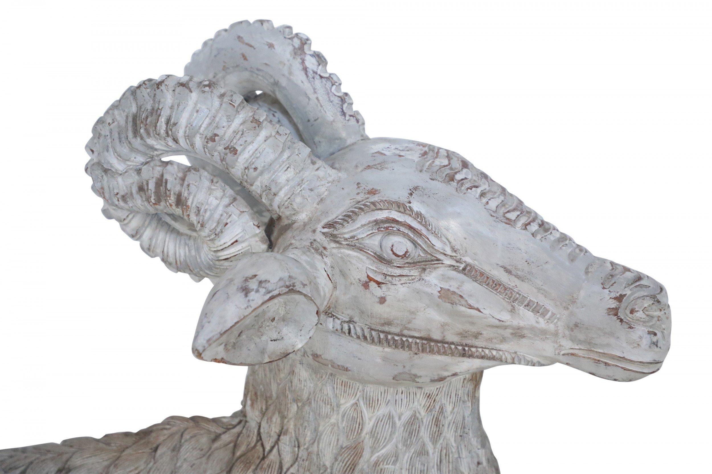 Chinese Carved Whitewashed Wooden Ram Statue For Sale 3