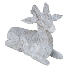 Chinese Carved Whitewashed Wooden Ram Statue