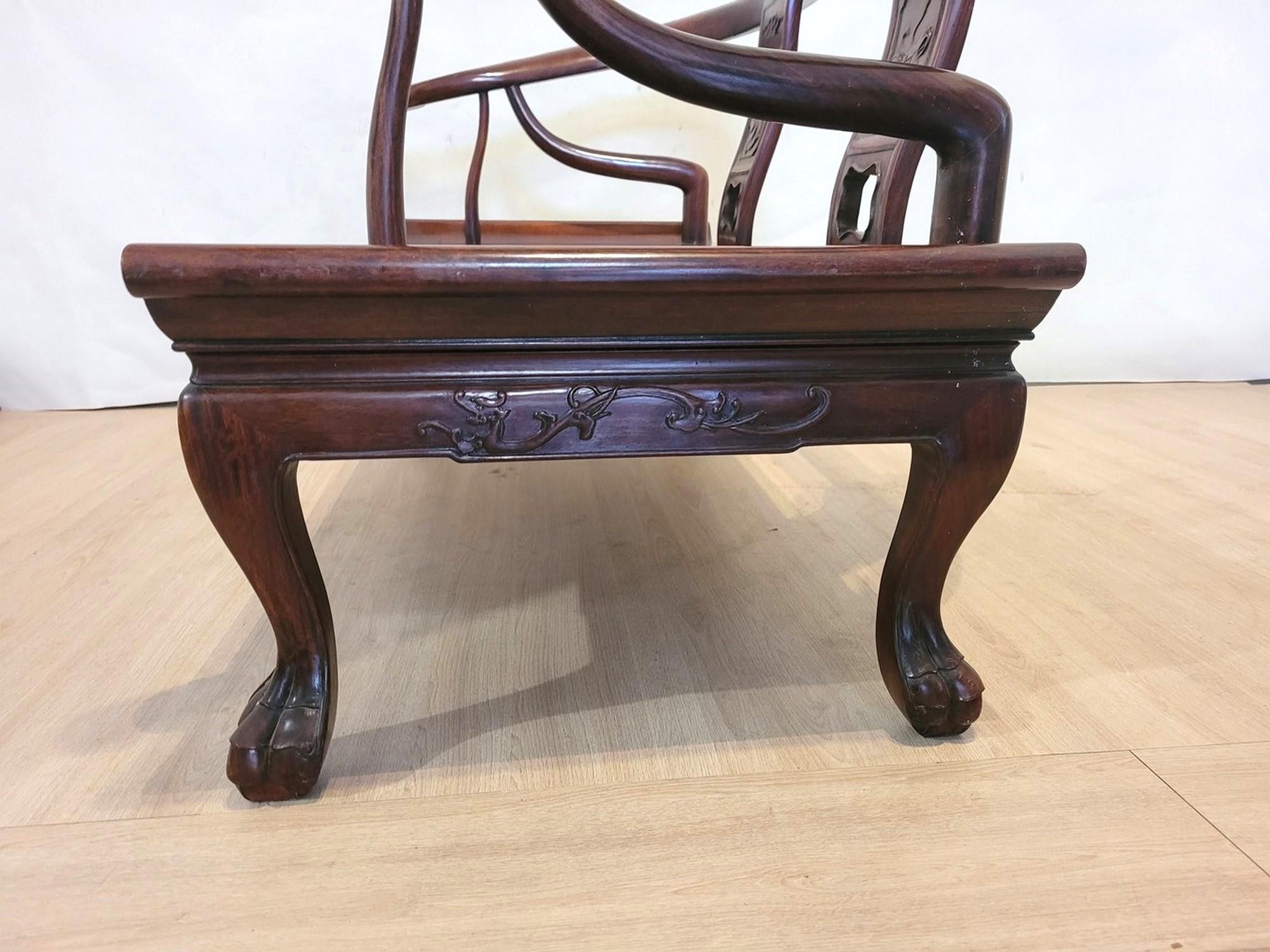 Chinese Carved Wood Bench, Late 19th Early 20th Century For Sale 5