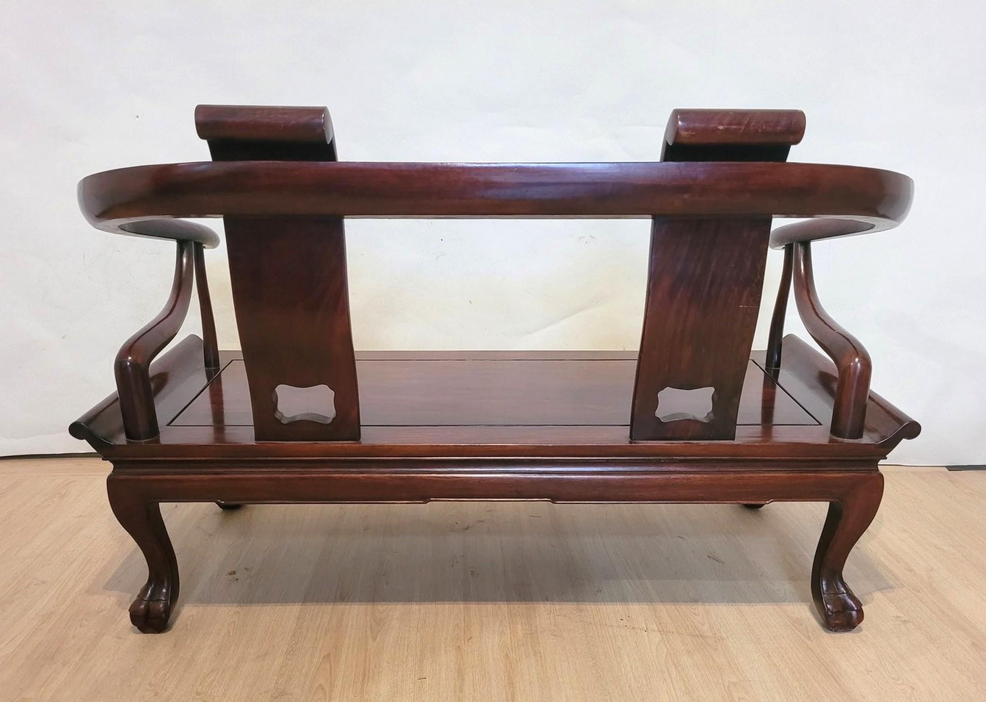 Chinese Carved Wood Bench, Late 19th Early 20th Century For Sale 6