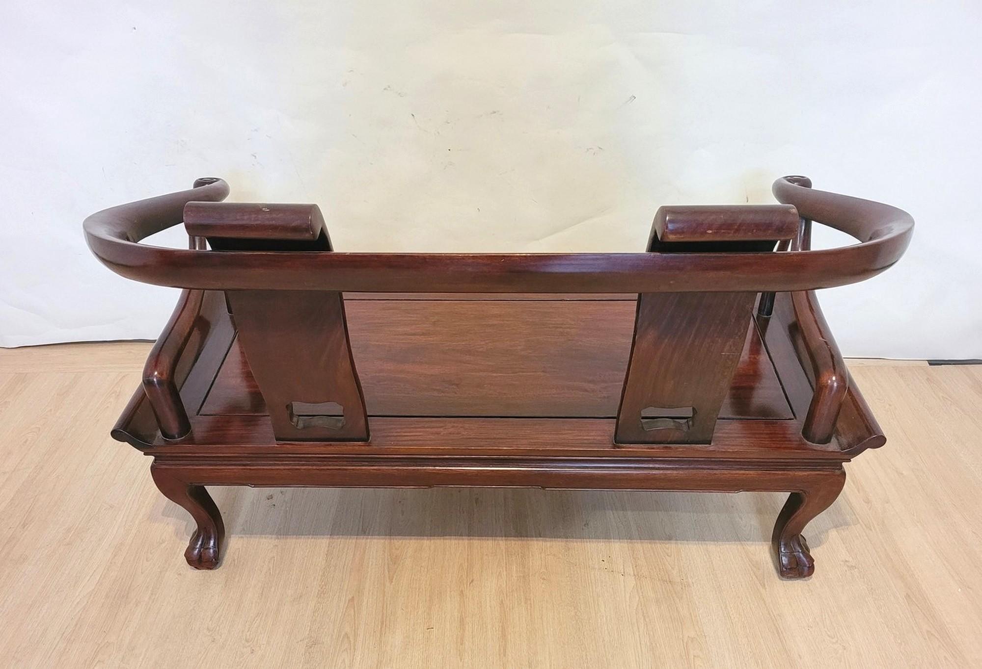 Chinese Carved Wood Bench, Late 19th Early 20th Century For Sale 7