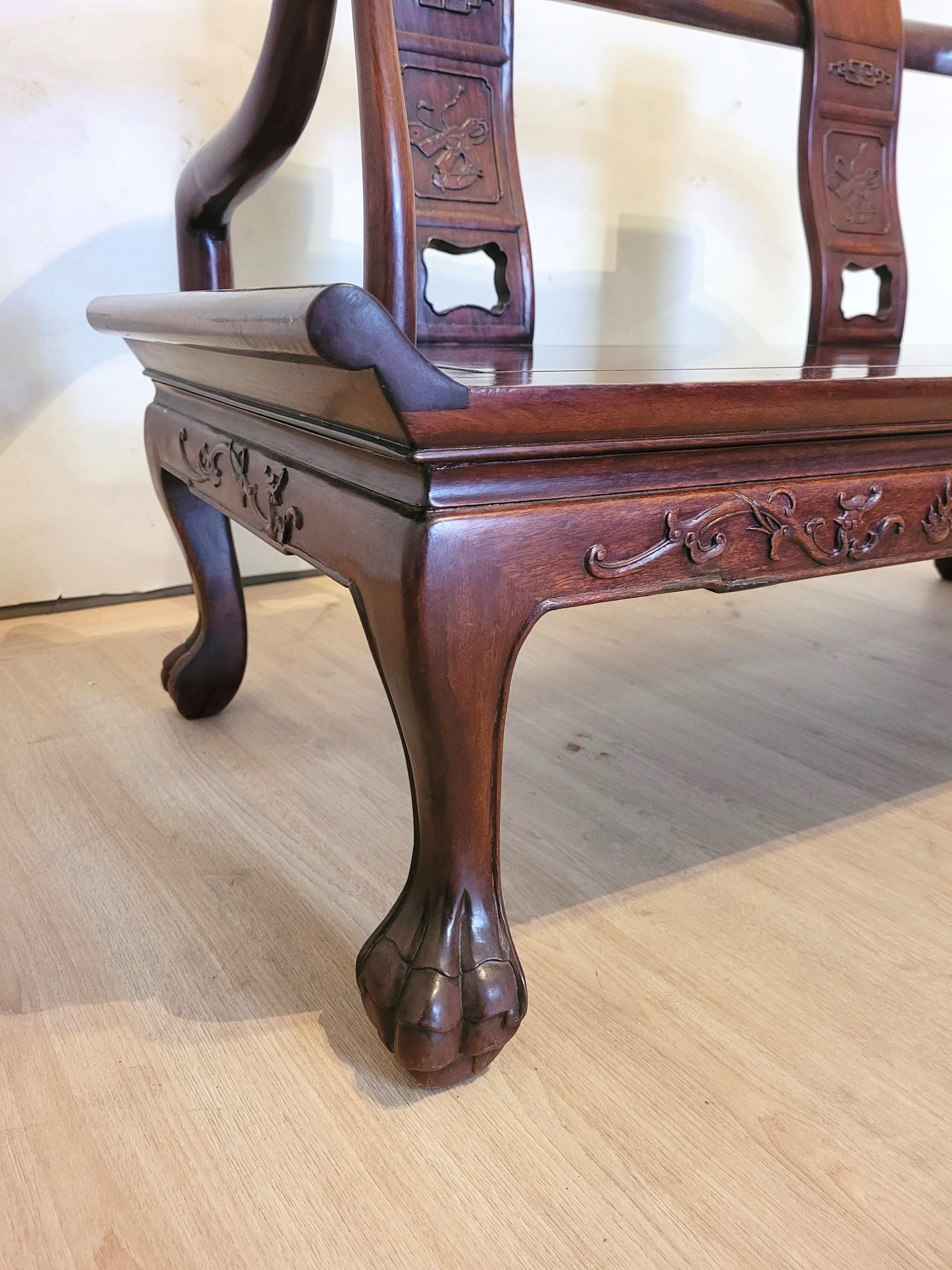 19th Century Chinese Carved Wood Bench, Late 19th Early 20th Century For Sale