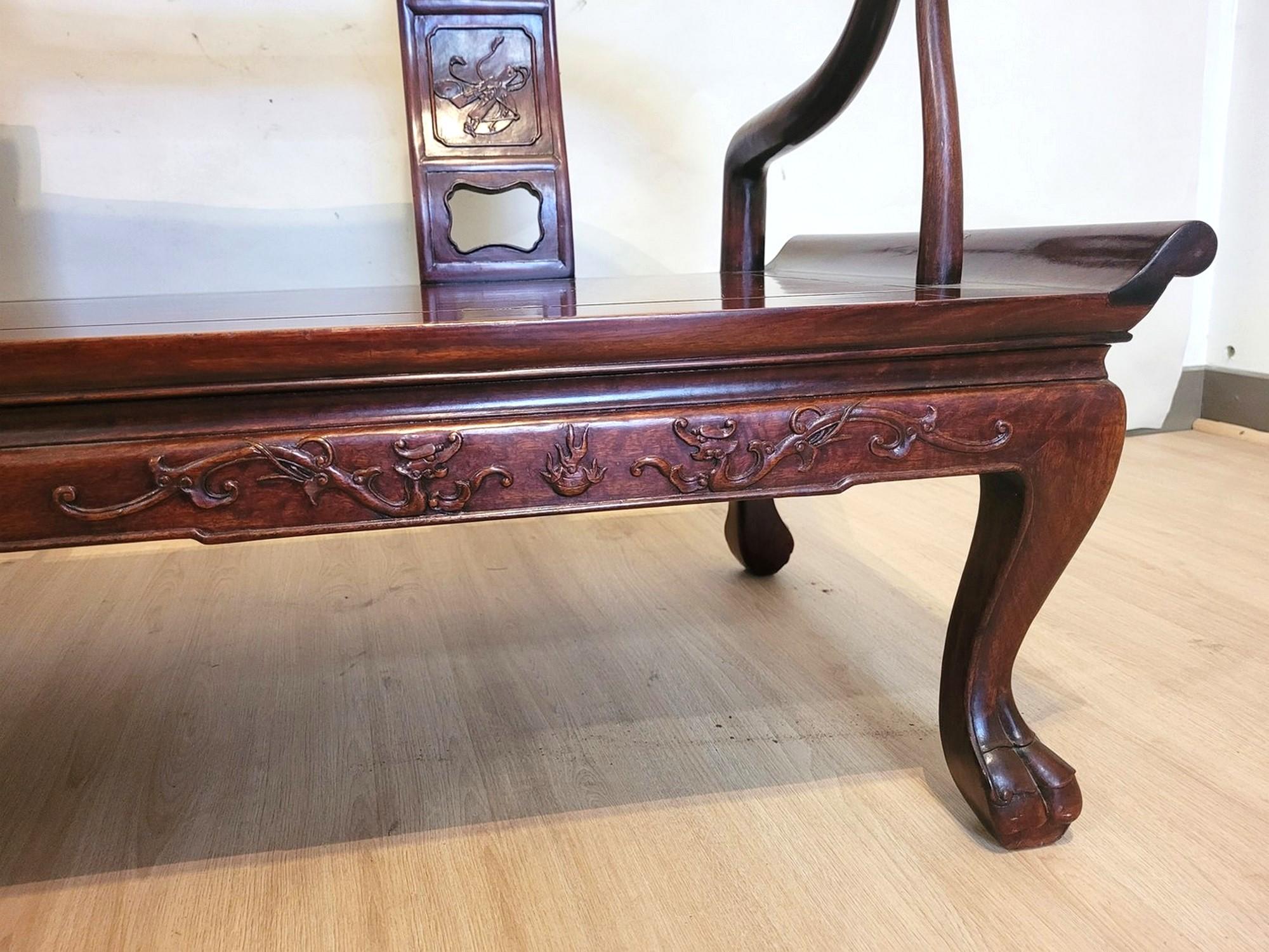 Chinese Carved Wood Bench, Late 19th Early 20th Century For Sale 1