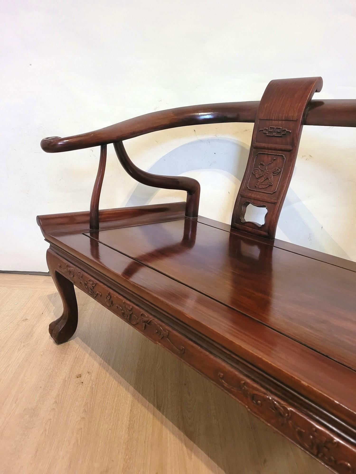 Chinese Carved Wood Bench, Late 19th Early 20th Century For Sale 3