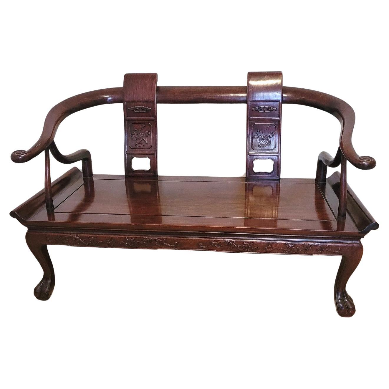 Chinese Carved Wood Bench, Late 19th Early 20th Century For Sale