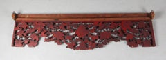 Chinese Carved Wood Canopy Valance in Gold and Red Lacquer 19th Century