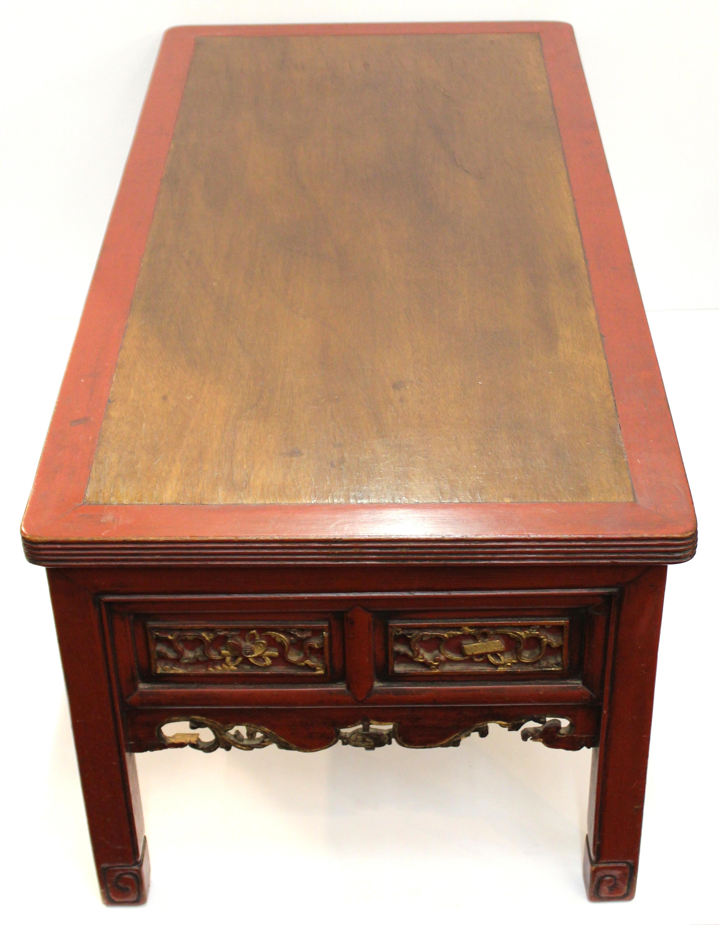 Chinese Export Chinese Carved Wood Cocktail Table in Red and Gold