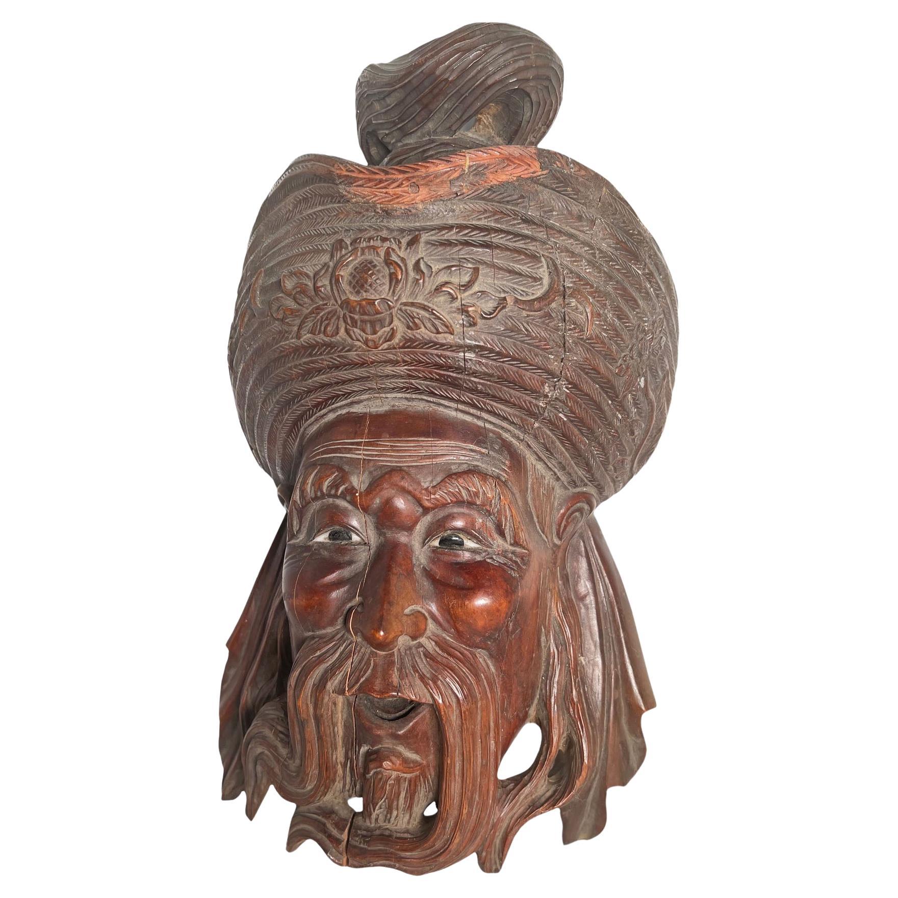 Chinese Carved Wood Emperor For Sale