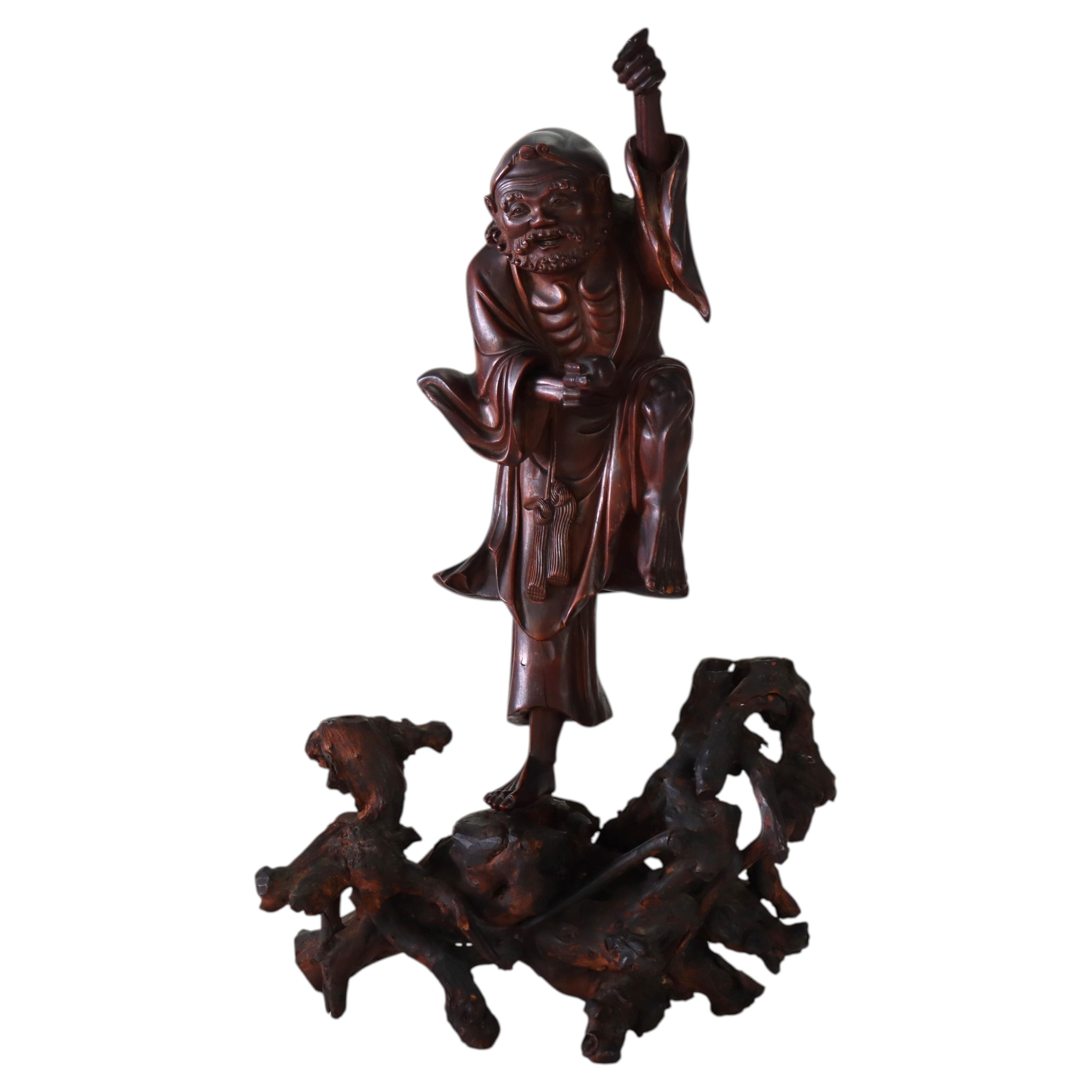 Chinese Carved Wood Folklore Figure With Wood Base 19thC