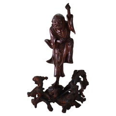 Chinese Carved Wood Folklore Figure With Wood Base 19thC