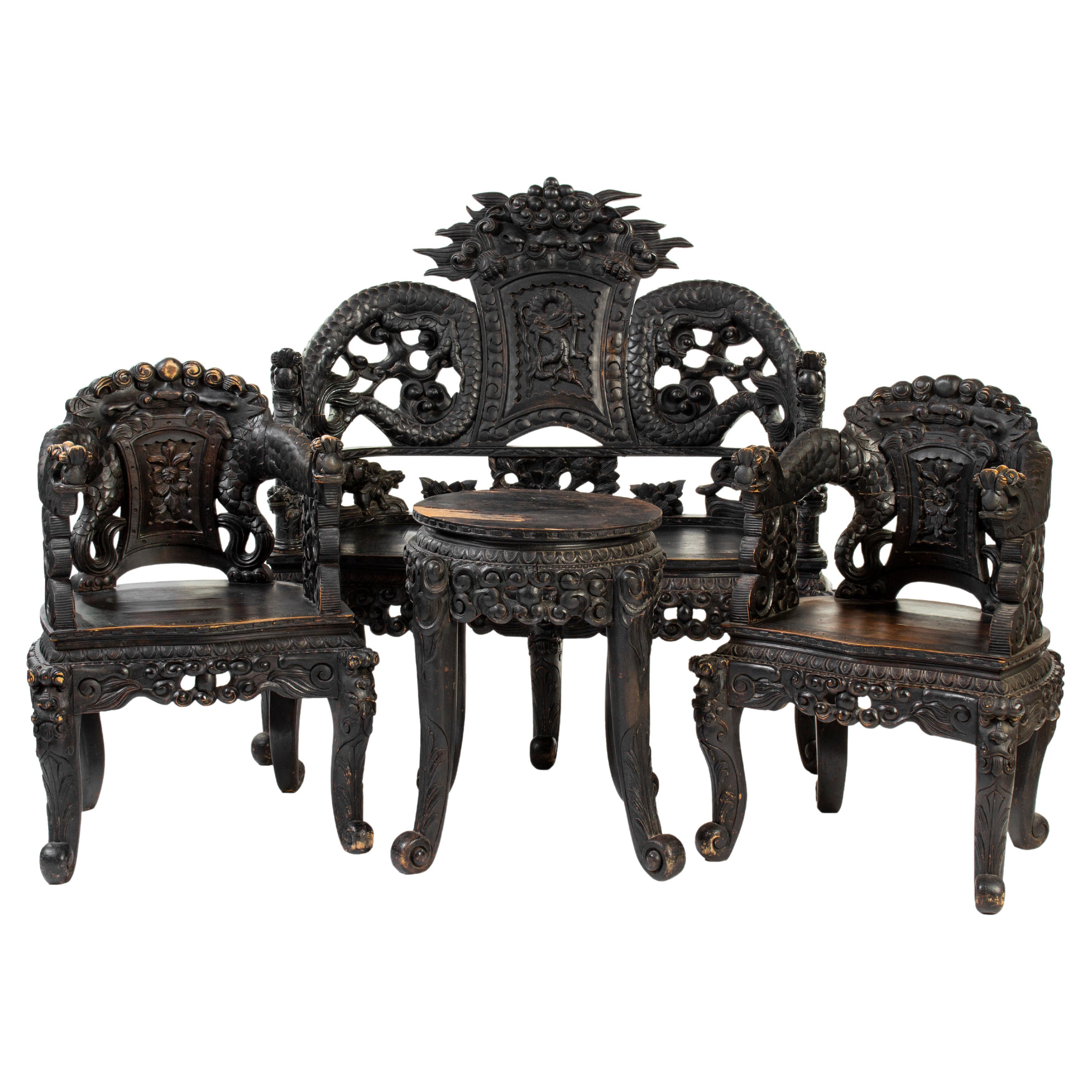 Chinese Carved Wood Living Room Set
