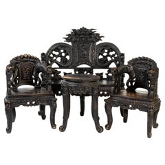 Antique Chinese Carved Wood Living Room Set
