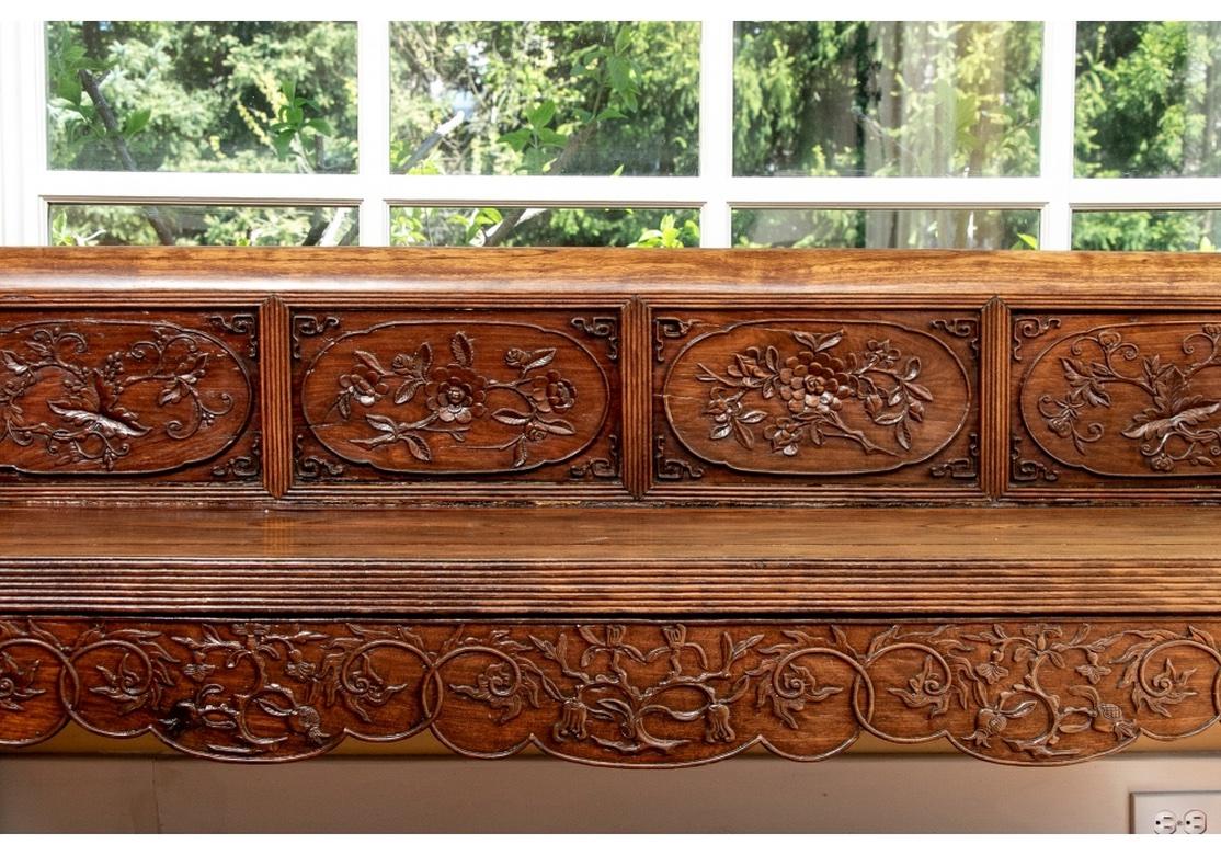 Chinese Carved Wood Long Bench For Sale 4