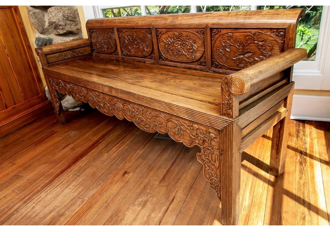Chinese Carved Wood Long Bench For Sale 6