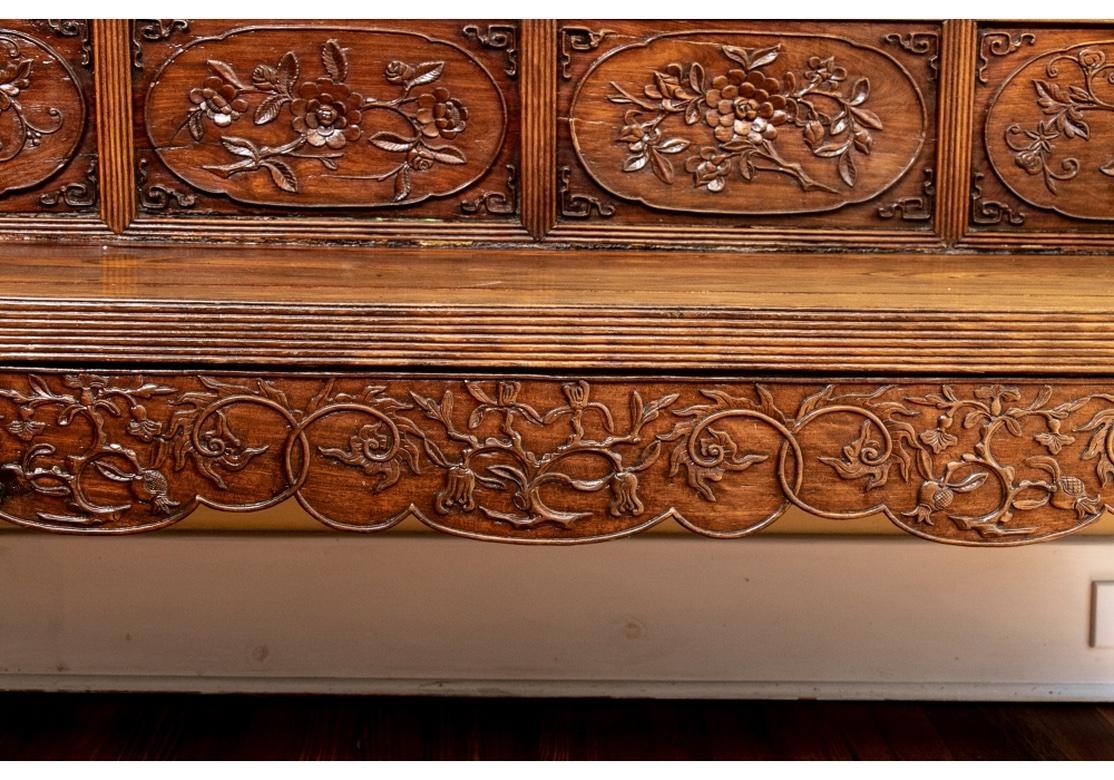 Ming Chinese Carved Wood Long Bench For Sale