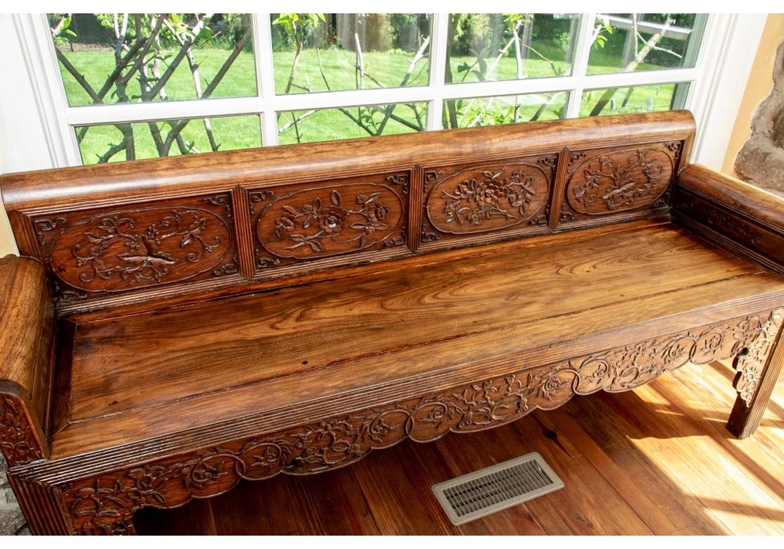 Chinese Carved Wood Long Bench For Sale 2