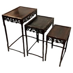 Antique Chinese carved wood Nesting Tables