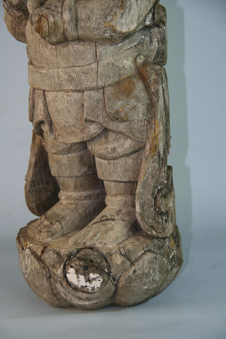 Chinese Carved Wood Nezha Sculpture 19th Century For Sale at 1stDibs