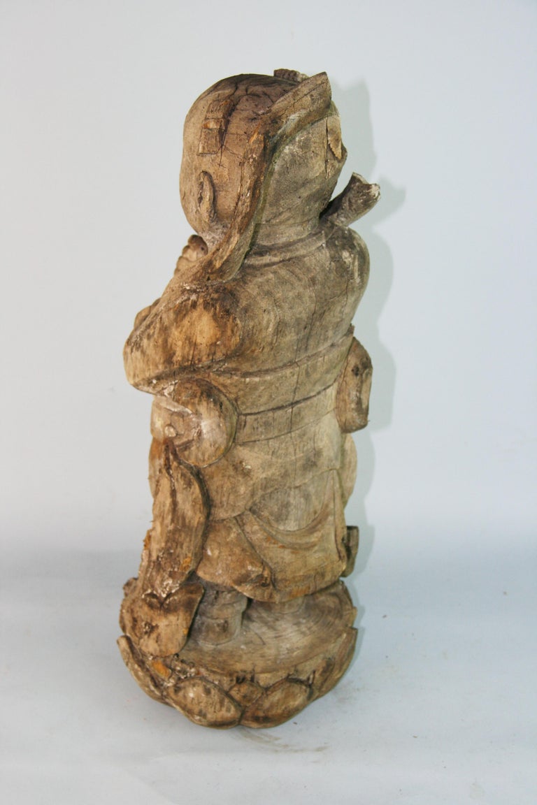 Chinese Carved Wood Nezha Sculpture 19th Century For Sale at 1stDibs
