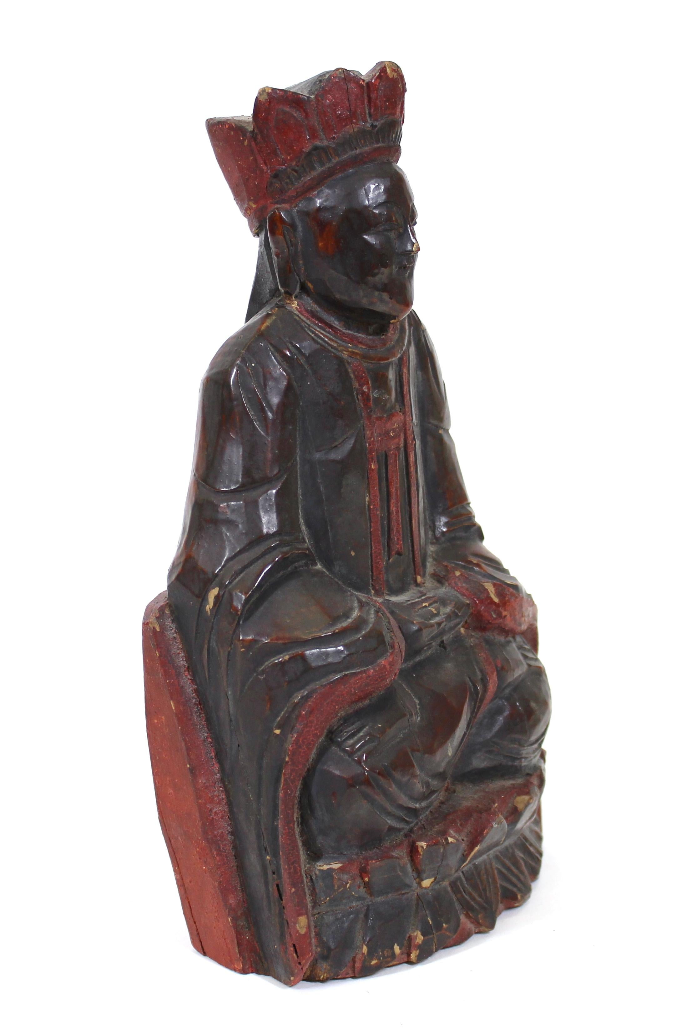 20th Century Chinese Carved Wood Reliquary Seated Dignitary Figure